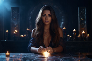 beautiful young woman tarot fortune teller in a fortune telling consultation, a Person Photo by Natalia Klenova's Shop