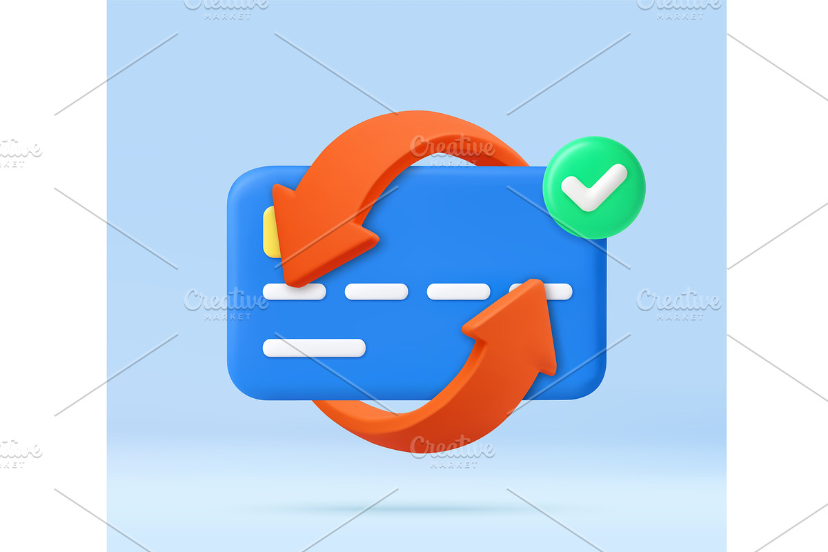 3D Credit Card with Circular Arrows, a Finance Illustration by ModVector