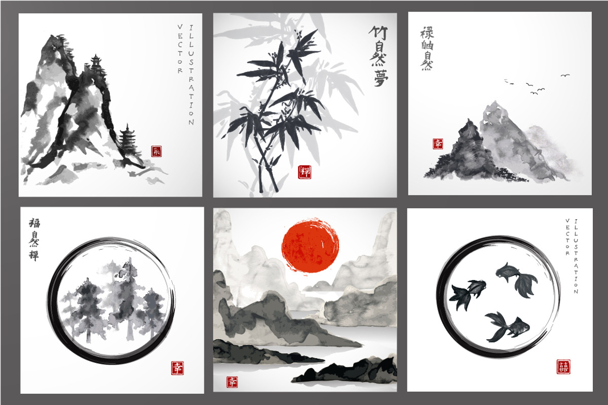 Japanese ink painting sumi-e, part 2, an Illustration by Elina_Li (Photo 3 of 11)