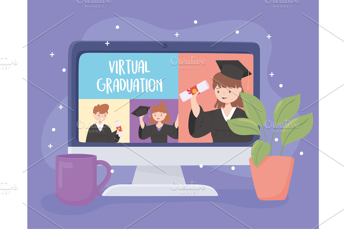 students in virtual graduation, an Education Illustration by studiogstock