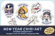New Year Chibi Art Sticker Set 1, an Illustration by vectstudio (Thumbnail 1 of 3)