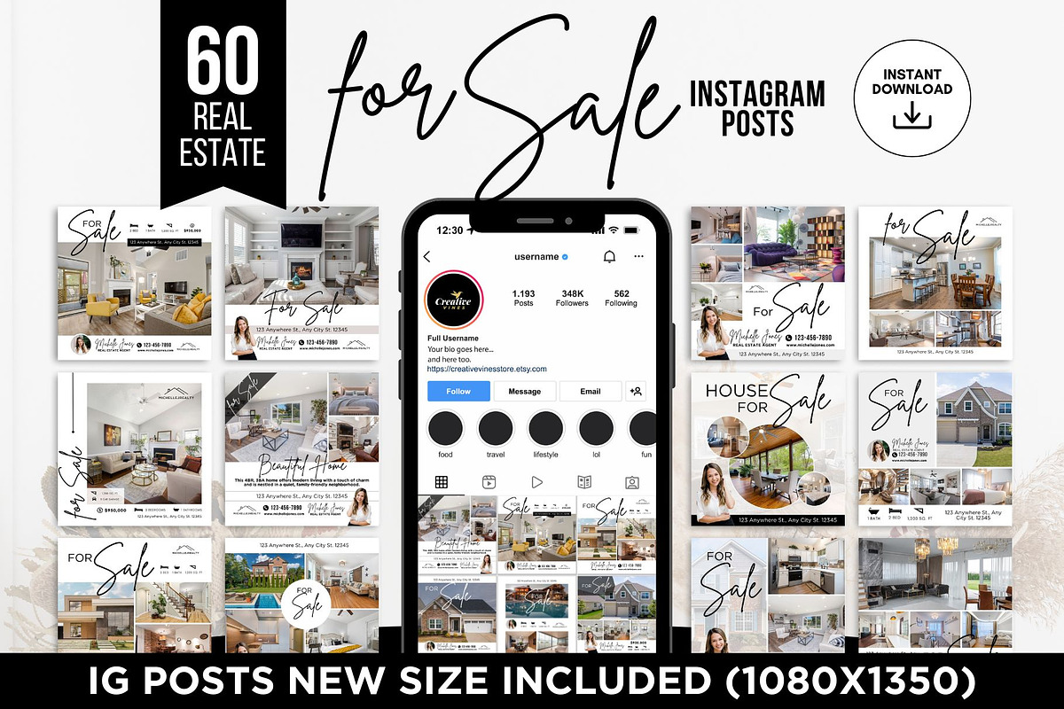 Real Estate For Sale Instagram Posts, a Social Media Template by CreativeVinesStore (Photo 1 of 6)