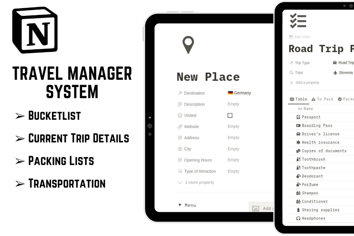 Notion Travel Manager System, a Templates & Theme by 2 Nomazi (Photo 2 of 3)