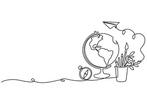 Globe, paper plane, compass, pens, an Object Illustration by Valenty