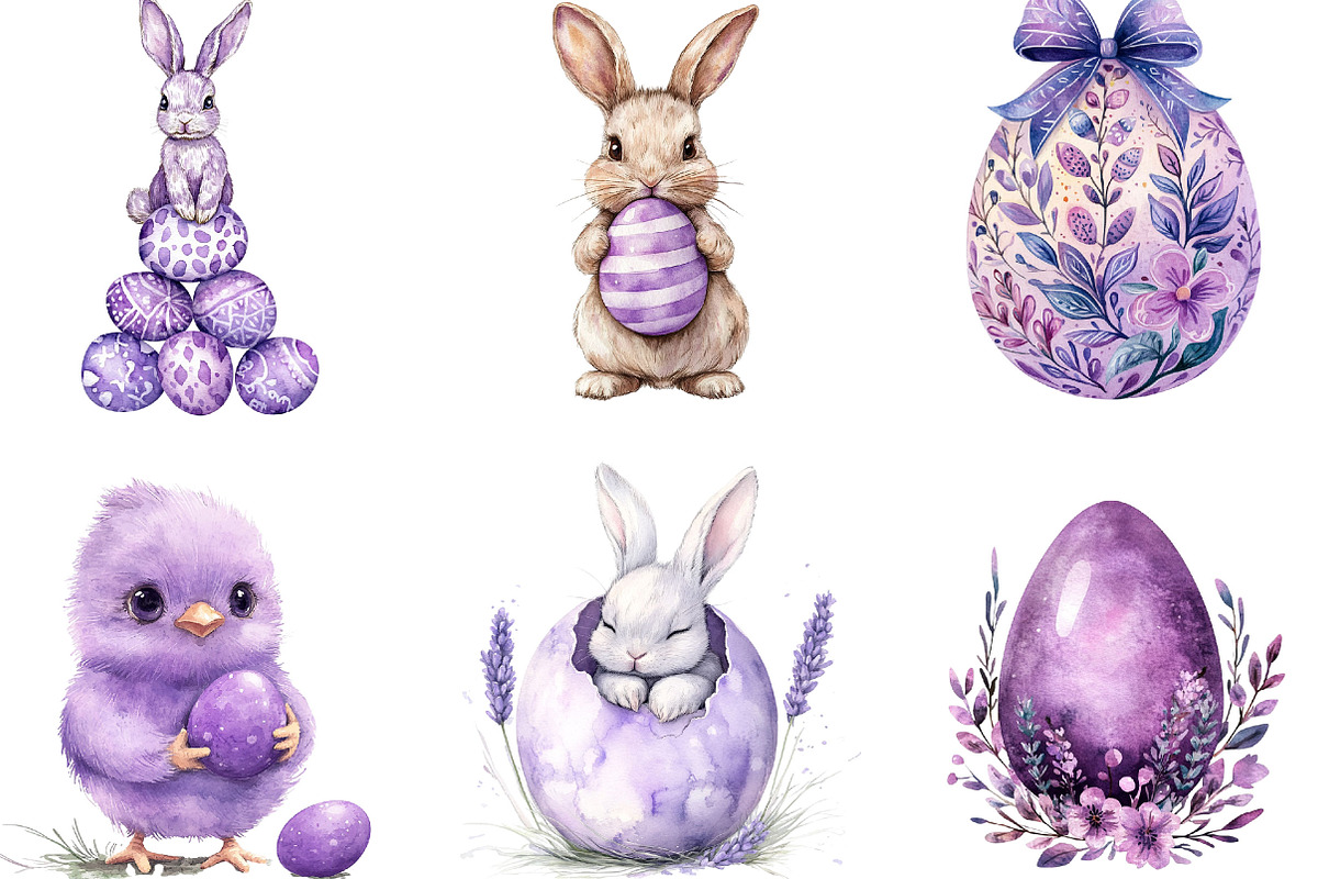 Watercolor Purples Easter Clipart, an Illustration by Designking (Photo 2 of 5)