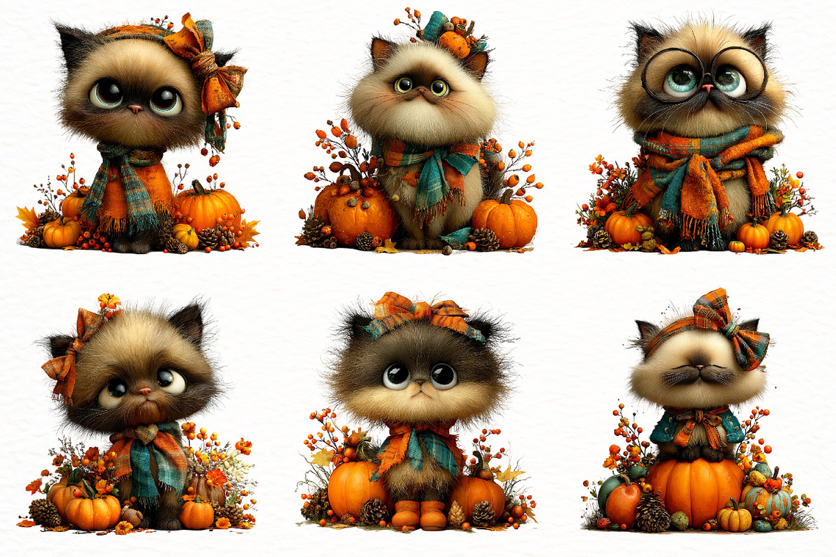 Whimsical Fluffy Cat Clipart, a Seasonal Illustration by Designworld (Photo 2 of 8)