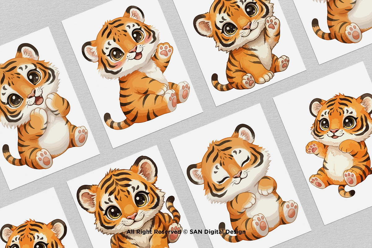 15 Bundle Watercolor Baby Tiger Wild, an Animal Illustration by Morspective (Photo 3 of 8)