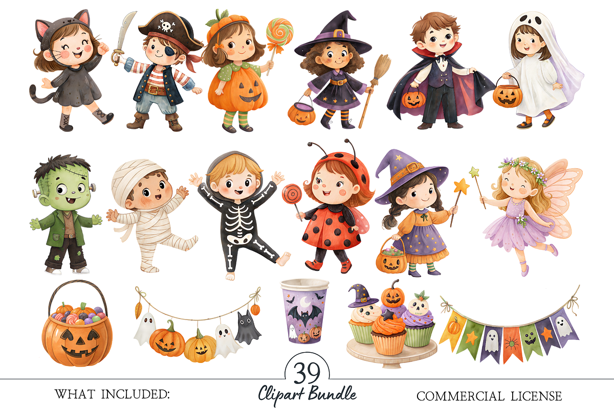 Cute Halloween Clipart, a Decorative Illustration by MockupWizard (Photo 2 of 5)