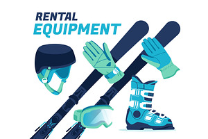 Ski Resort Flat Illustrations