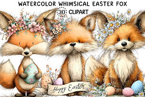 Watercolor Whimsical Easter Fox Png, an Illustration by Creative Art