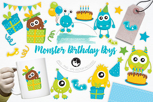 Monster Birthday Boys Illustrations