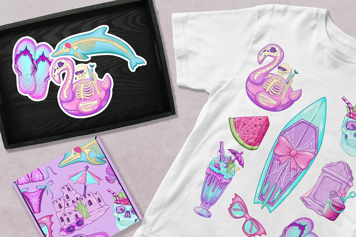 Pastel Goth Beach clipart, a Seasonal Illustration by SecondOfJuly (Photo 3 of 5)