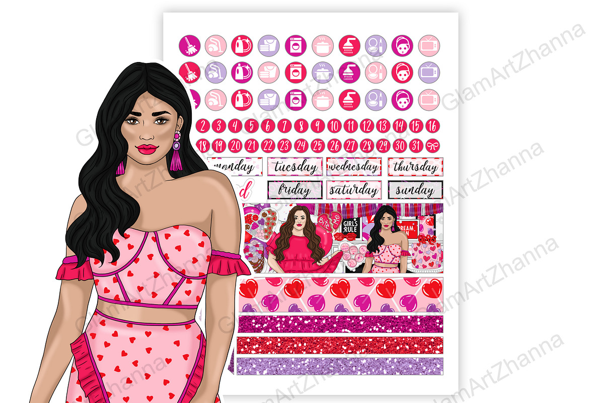 Galentines Stickers 2,25x1,5, a Stationery Template by GlamArtZhanna (Photo 4 of 6)