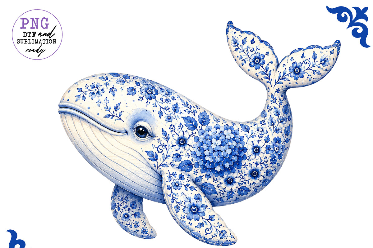 Chinoiserie Blue Sea Animals Clipart, a Work Illustration by CreationArt (Photo 9 of 11)