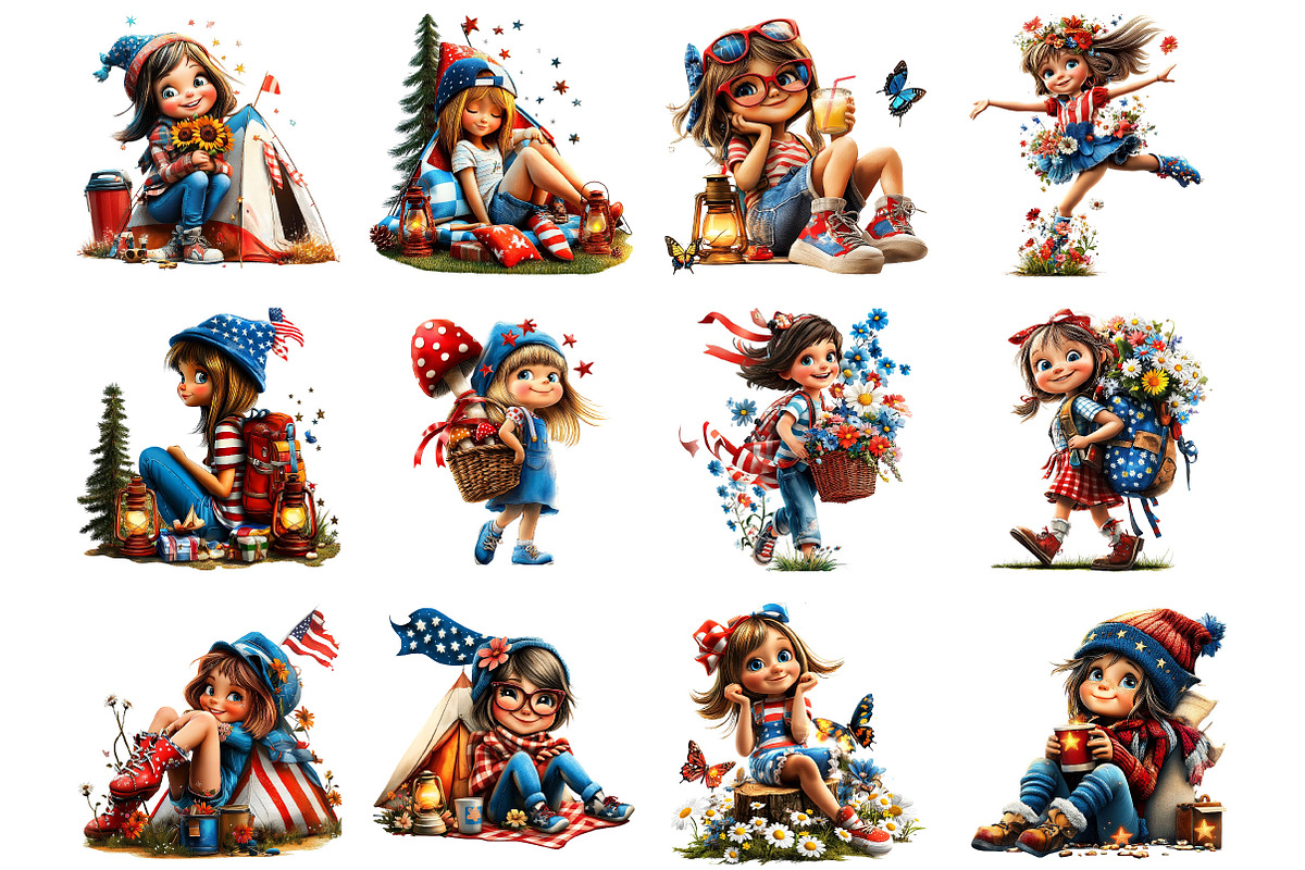 Whimsical Camping Girl Clipart PNG, a Person Illustration by Designking (Photo 2 of 5)