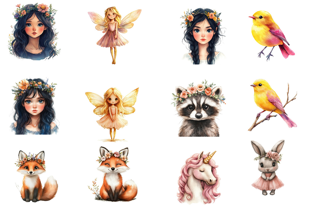 Watercolor Woodland Fairy Clipart, an Illustration by Designworld (Photo 4 of 6)