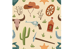 Western Seamless Pattern. Wild West