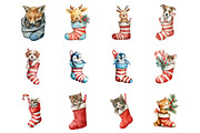 Christmas Animal in the Sock Clipart, an Illustration by Design Market (Thumbnail 2 of 3)