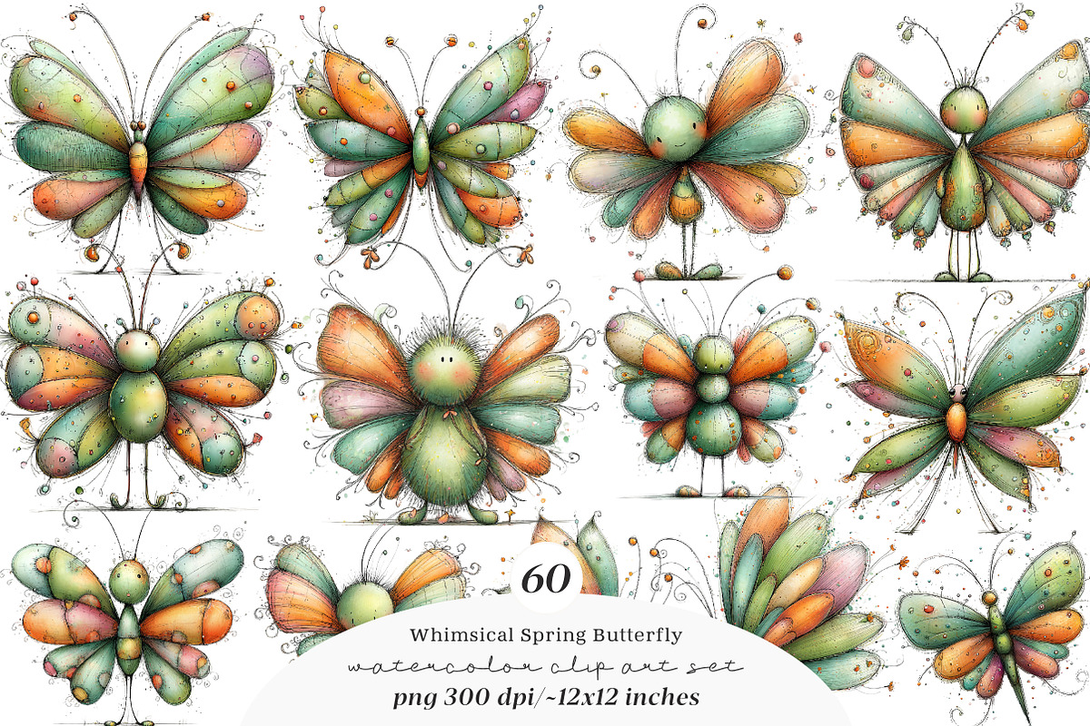 Whimsical spring butterfly clipart, an Illustration by SinaCreation (Photo 1 of 11)