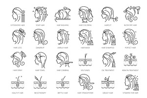 Hair care and treatment icons, a Healthcare Illustration by Vector Tradition