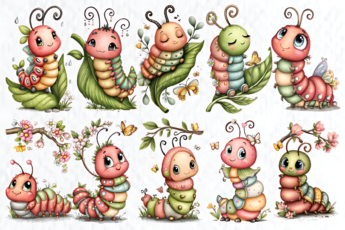 Whimsical Spring Caterpillar Clipart, a Seasonal Illustration by HueNestify (Photo 3 of 3)