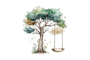 Watercolor Tree Swings Clipart Bundl, an Object Graphic by Regulrcrative (Thumbnail 6 of 7)