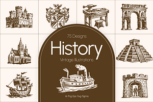 Vintage History Art Illustration Set, an Education Illustration by Prosymbols