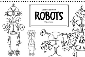 9 robots in the style of doodle., an Object Illustration by palllna