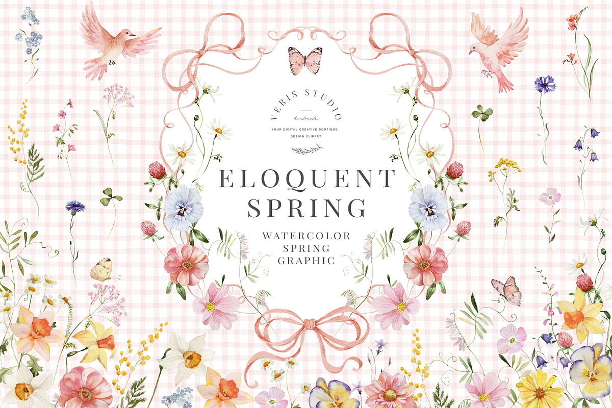 Spring Floral Watercolor Clipart Set, a Decorative Illustration by Veris Studio (Photo 1 of 20)