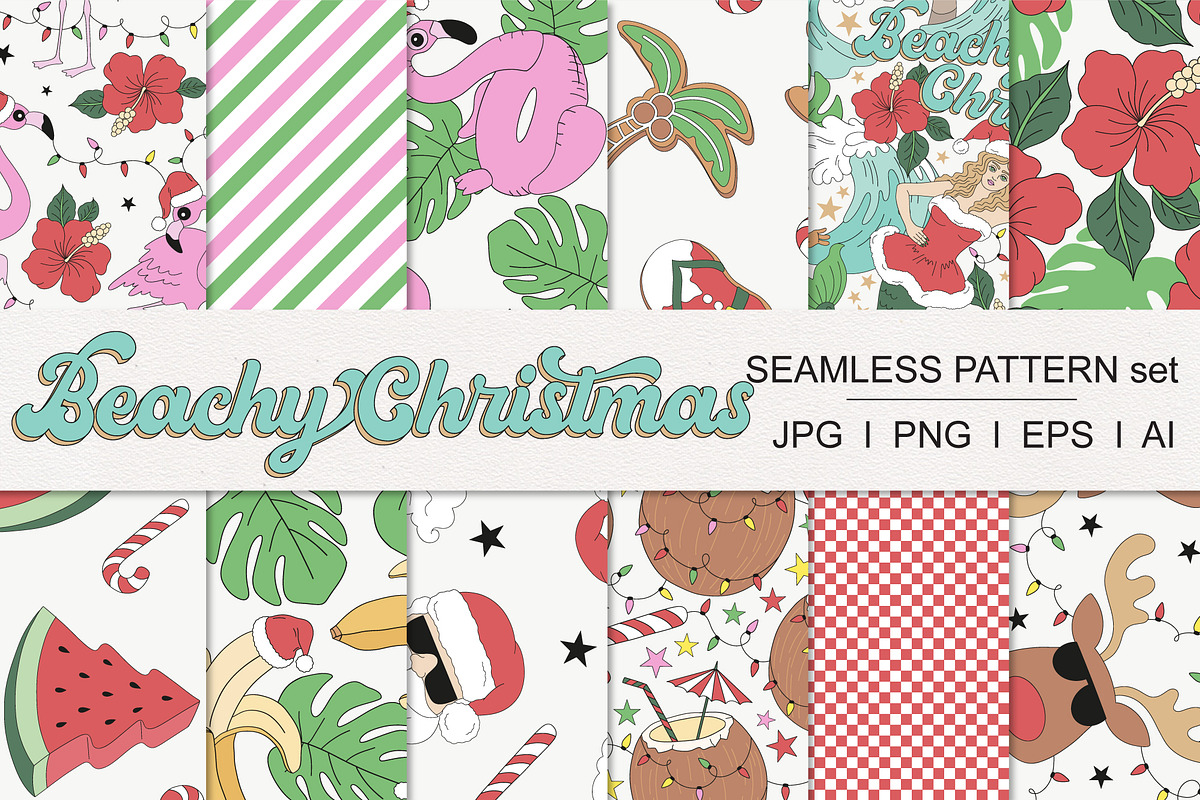 Tropical Beach Christmas pattern set, a Pattern Graphic by @olga.angelloz (Photo 1 of 2)