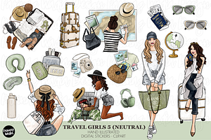 Neutral travel girls clipart set png