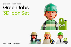 Green Jobs 3D Icon Set, a Characters & Person 3D Model by Eklip Studio