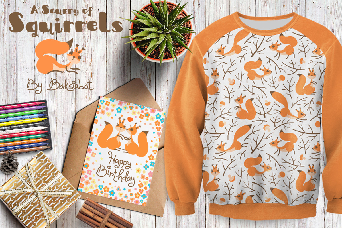 A Scurry of Squirrels - Design Kit, an Animal Illustration by Baksiabat (Photo 8 of 12)