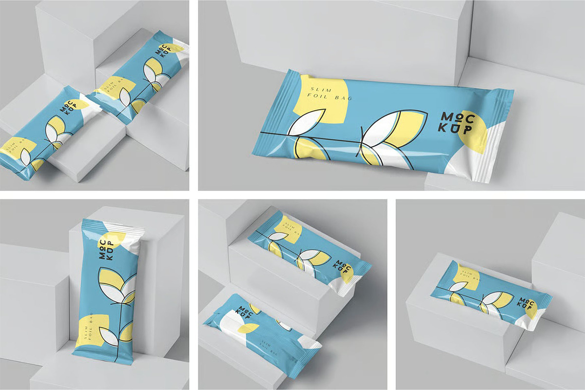 Small Slim Foil Bag Mockups, a Packaging Mockup by megostudi0 (Photo 1 of 7)