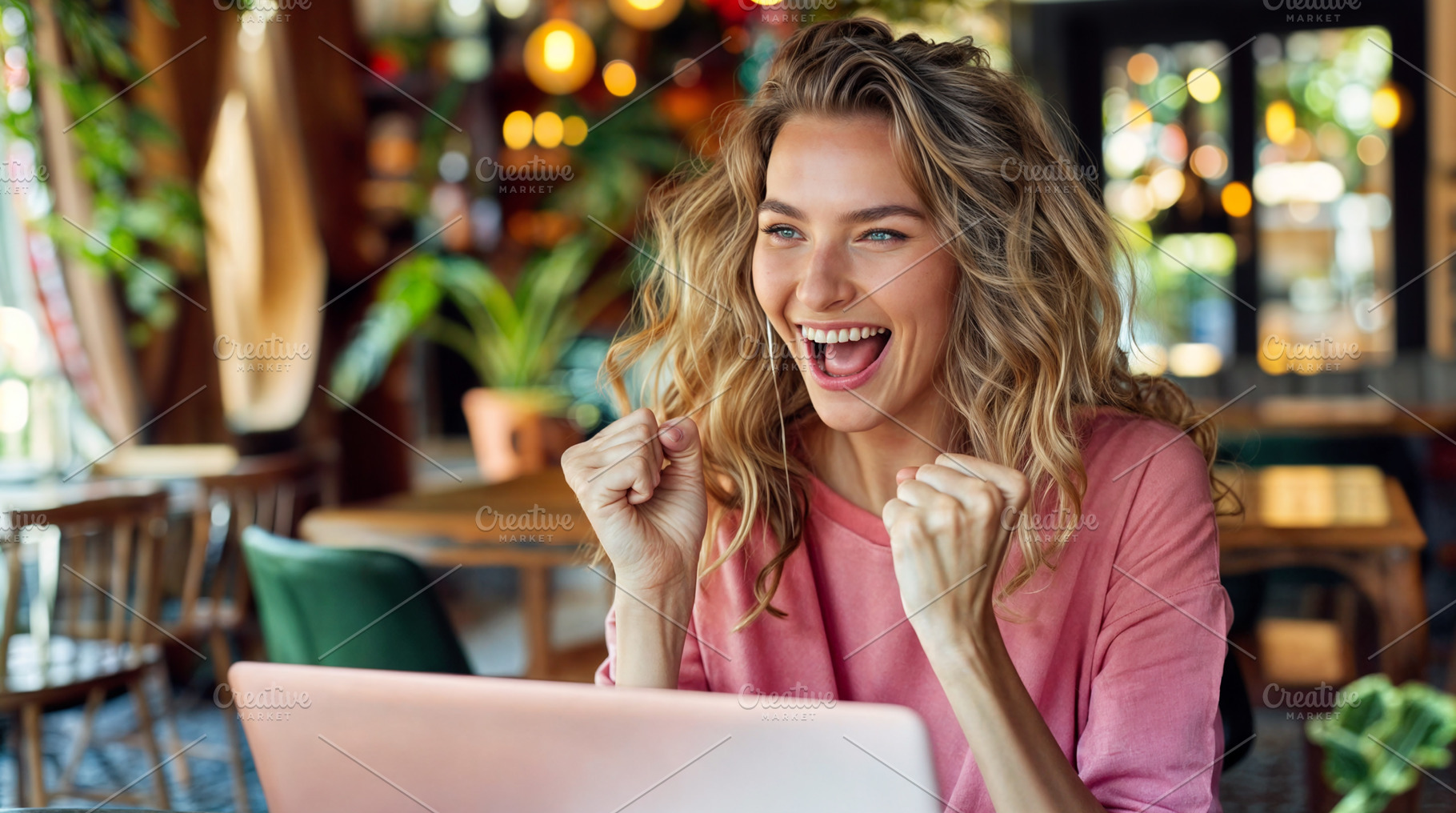 Young woman with laptop. Remote work, a Photo by Handmadefont