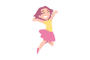 Girl Happily Jumping, Smiling