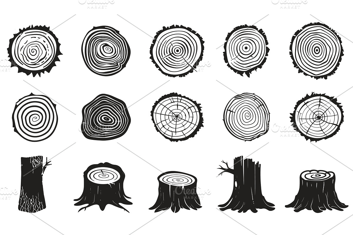 Tree rings and stumps silhouettes, an Object Illustration by Valerie Bodnar