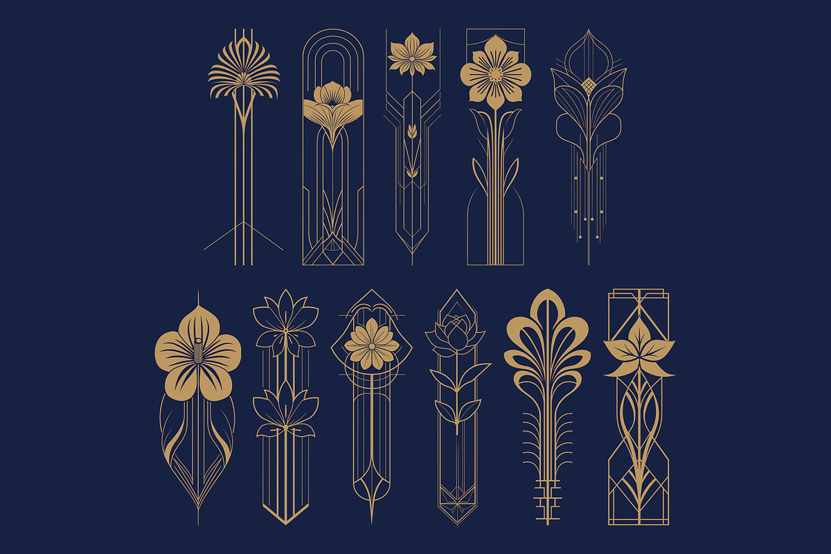 23 Art Deco Vertical Flowers, a Decorative Illustration by Stanislav Kharchevskyi (Photo 2 of 3)