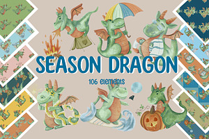 Seasonal Watercolor Dragon Clipart