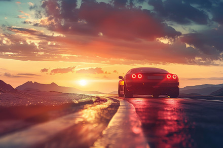 Stunning sunset drive with a sports, a Photo by Tanuart