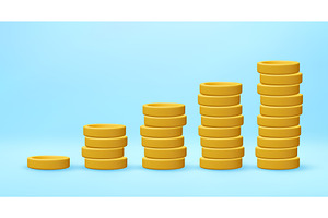 3D Increasing stacks of yellow coins, a Finance Illustration by Abscent