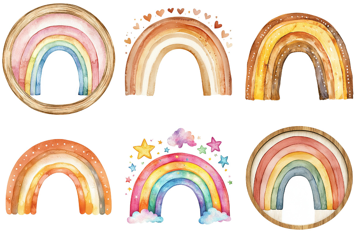 Boho Rainbow Watercolor Clipart, an Illustration by Watercolor design (Photo 4 of 4)