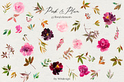Pink Plum Watercolor Floral Clipart, an Illustration by whiteheartdesign (Thumbnail 6 of 9)
