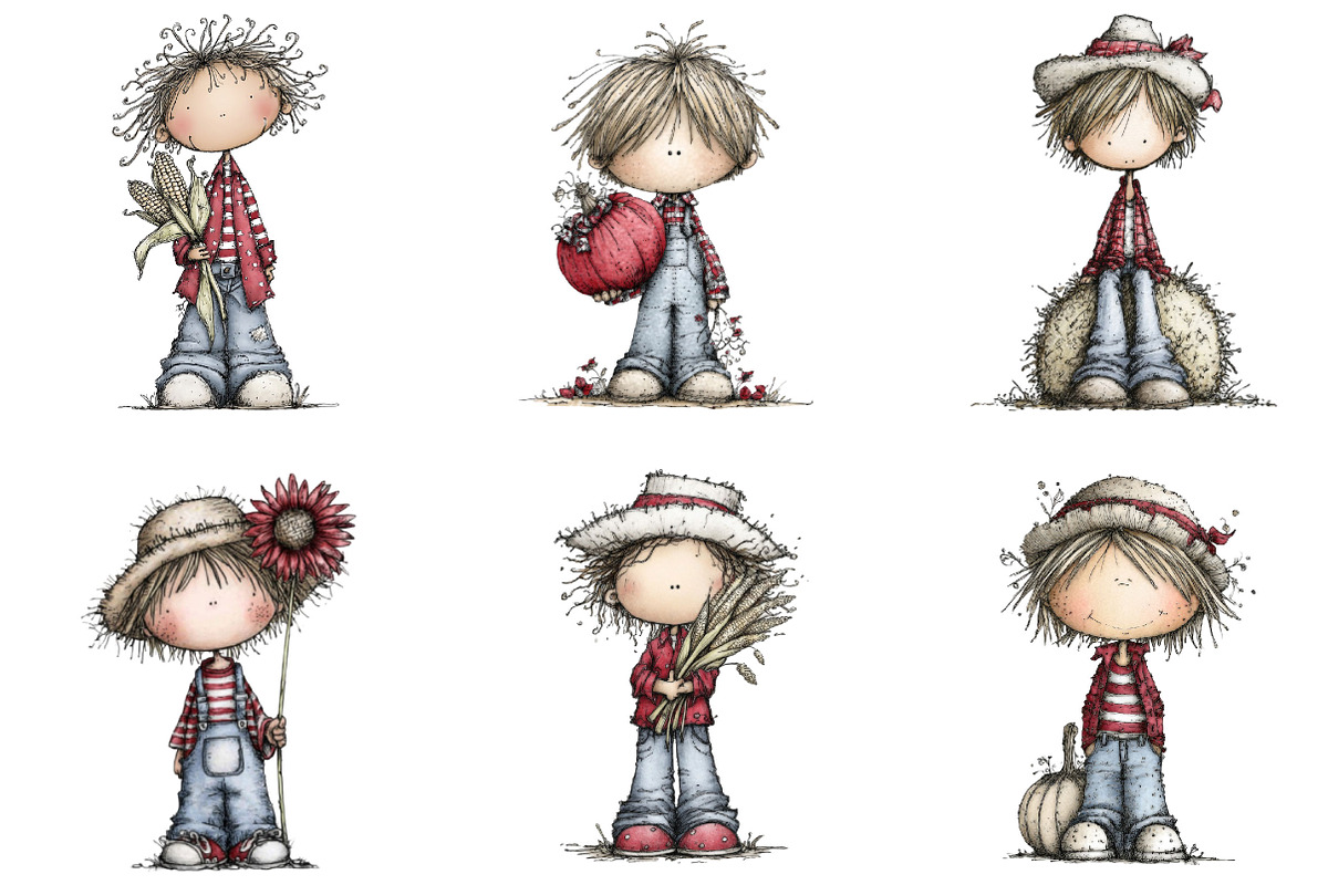 Whimsical Farm Boy Clipart, a Person Illustration by Designking (Photo 2 of 5)