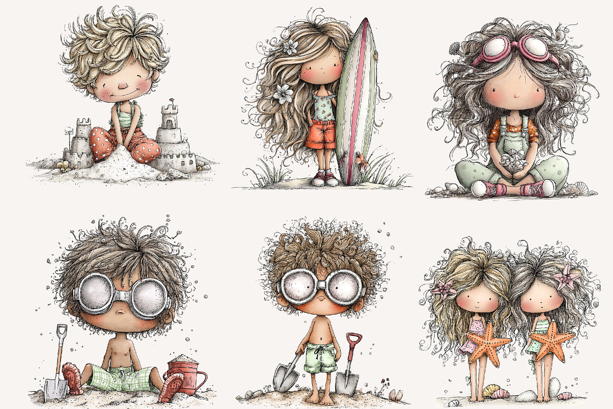 Whimsical summer beach kids Clipart, an Illustration by Designworld (Photo 3 of 4)