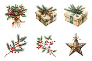 Watercolor Vintage Christmas Clipart, a Transportation Illustration by SinaCreation (Thumbnail 2 of 9)