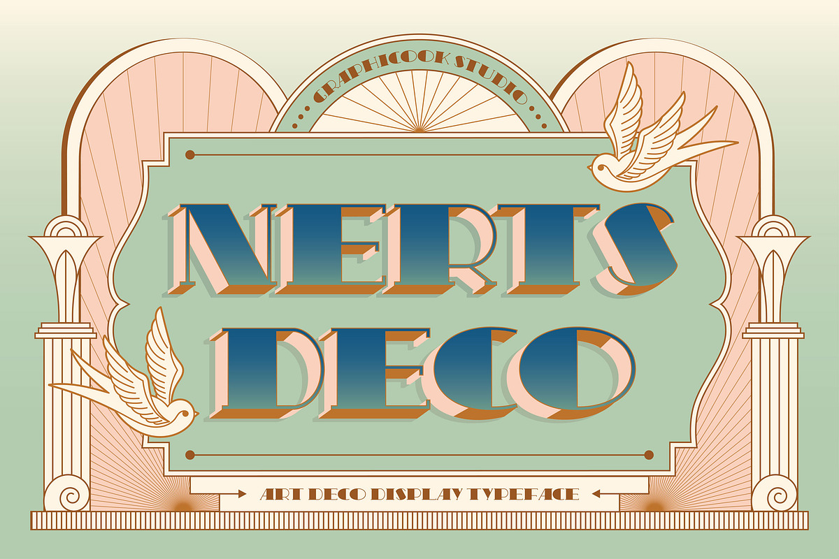Nerts Deco Artdeco Display Typeface, a Font by graphicook (Photo 1 of 10)