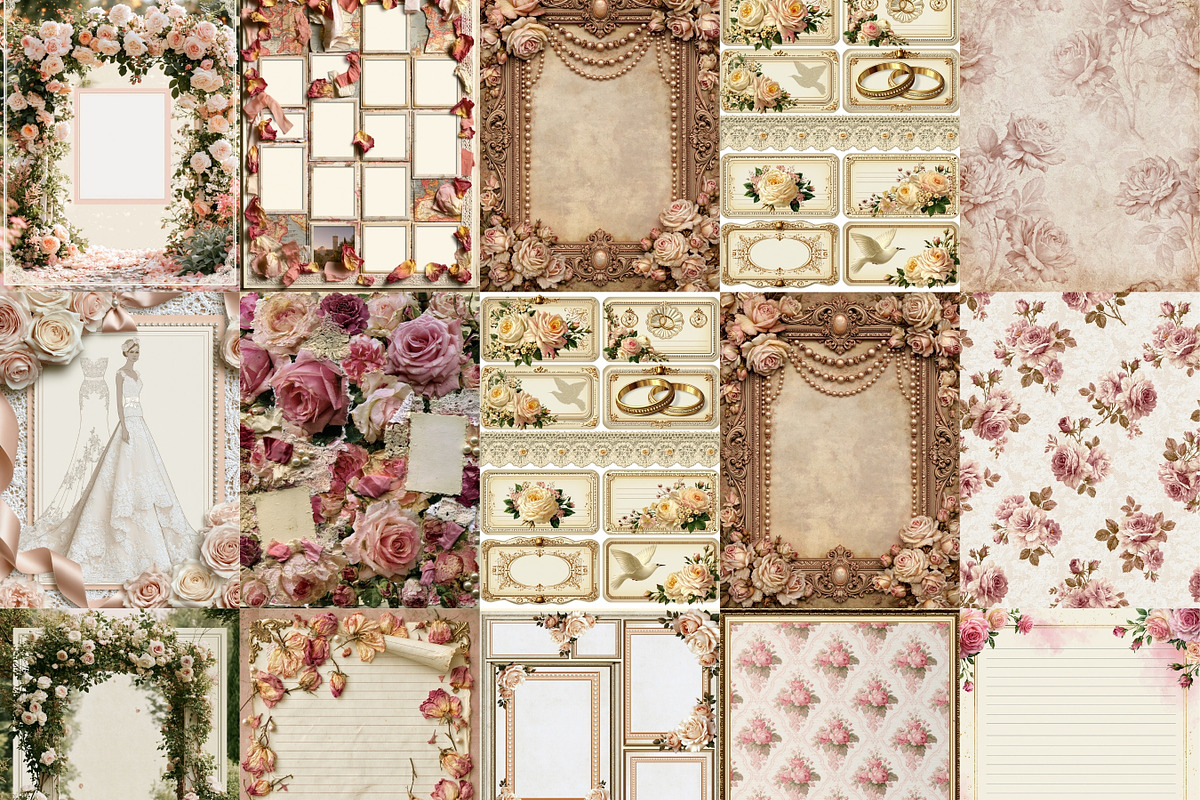 59 Vintage Rose Wedding Journal Kit, a Pattern Graphic by LA Design (Photo 2 of 10)