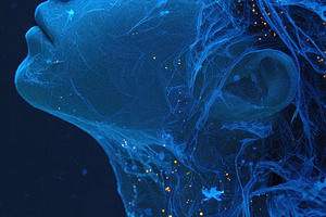 Blue ethereal woman glowing energy a, a Photo by Pixeness Studio