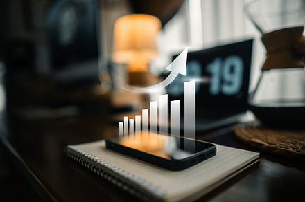 business growth concept,Light arrow pointing up on the desk, a Technology Photo by Art Rachen